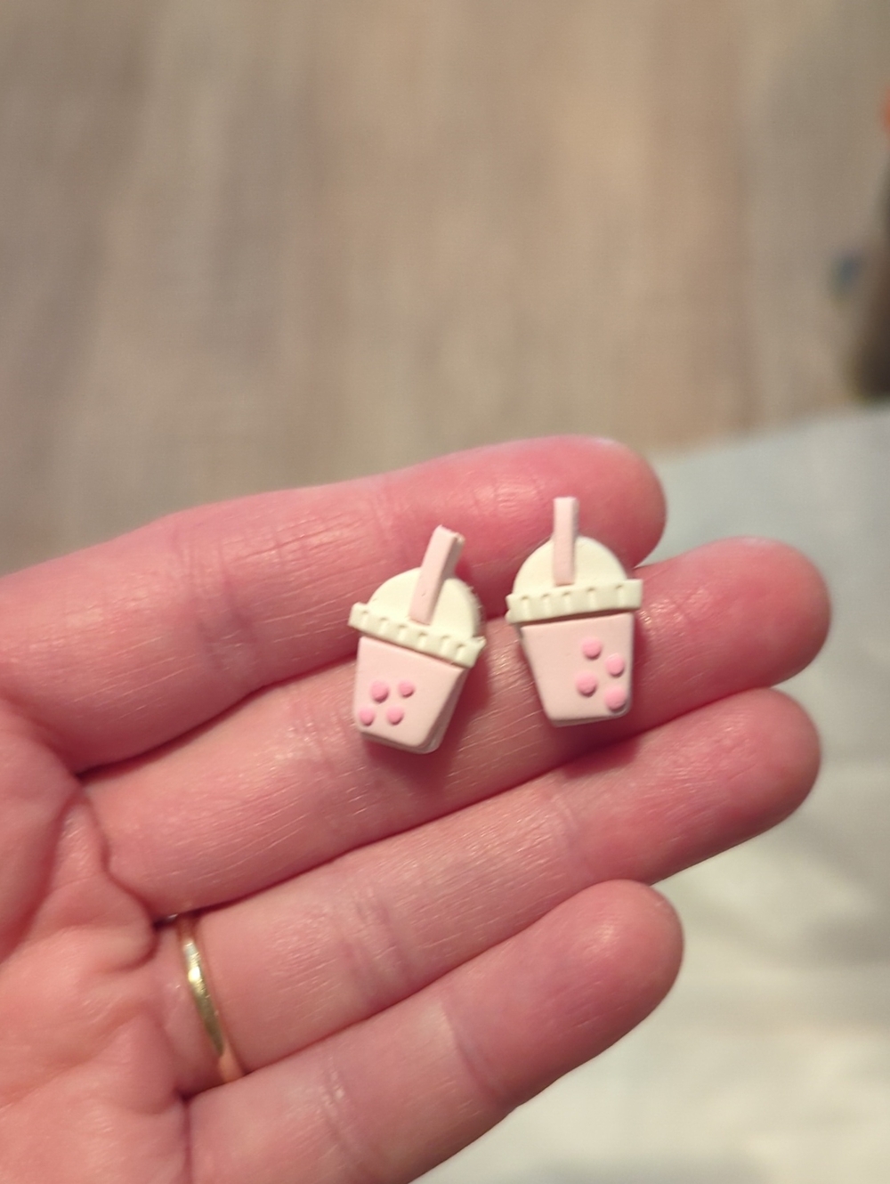 Pink Bubble Tea Stud Earrings - Handmade!